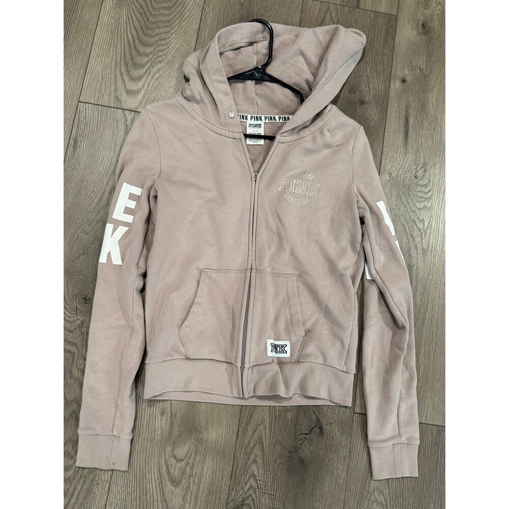 PINK By Victorias Secret tanish/gray full zip hoodie size small